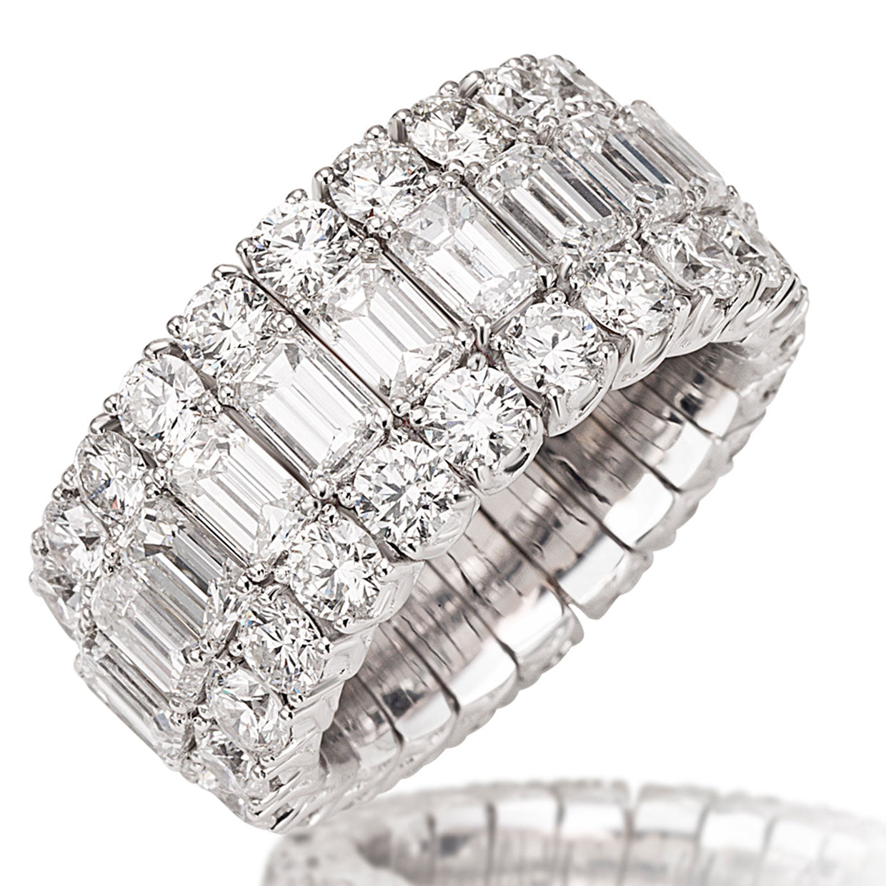 Picchiotti - Xpandable™ Emerald-Cut and Round Diamond Eternity Band in 18K White Gold - Jackson Hole Jewelry Company