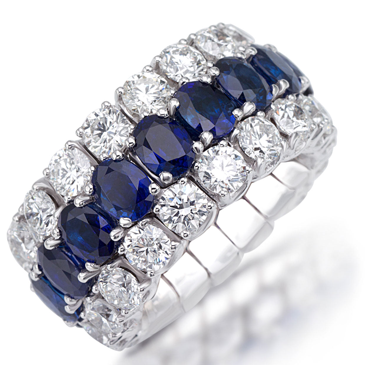 Picchiotti - Xpandable™ Oval Blue Sapphire and Round Diamond Eternity Ring in 18K White Gold - Jackson Hole Jewelry Company