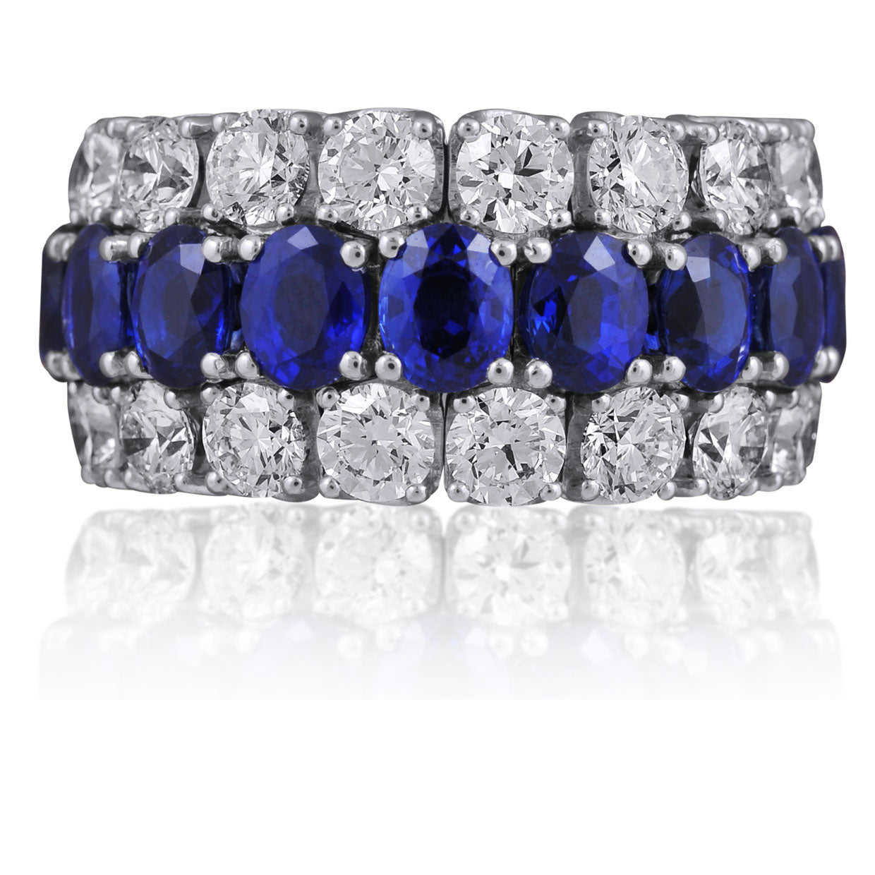 Picchiotti - Xpandable™ Oval Blue Sapphire and Round Diamond Eternity Ring in 18K White Gold - Jackson Hole Jewelry Company