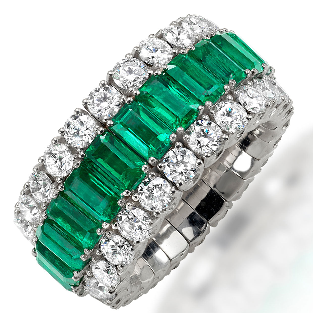 Picchiotti - Xpandable™ Emerald and Diamond 3-Row Ring in 18K White Gold - Jackson Hole Jewelry Company
