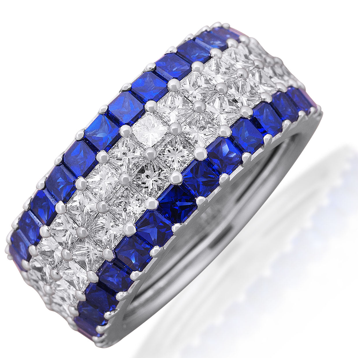 Picchiotti - Octagonal Blue Sapphire and Princess-Cut Diamond Rings in 18K White Gold - Jackson Hole Jewelry Company