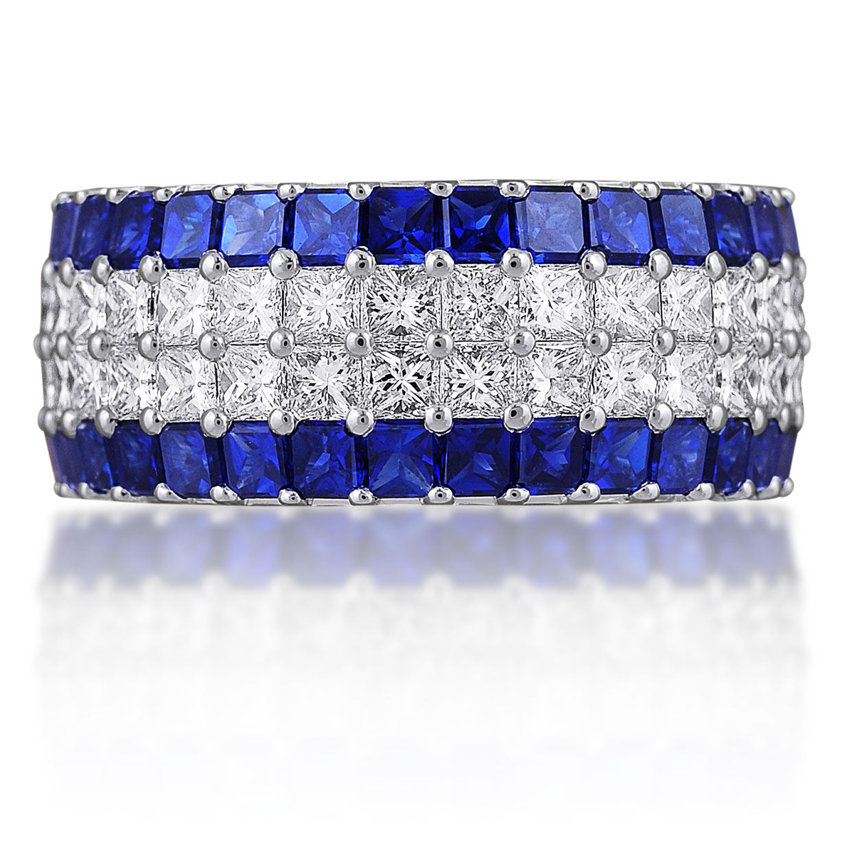 Picchiotti - Octagonal Blue Sapphire and Princess-Cut Diamond Rings in 18K White Gold - Jackson Hole Jewelry Company