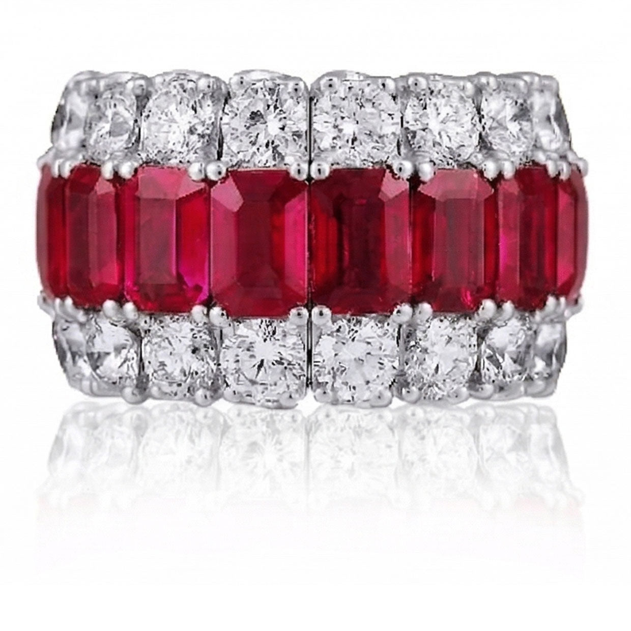 Picchiotti Xpandable™ 3-Row Octagonal Ruby & Diamond Ring in 18K White Gold - Jackson Hole Jewelry Company