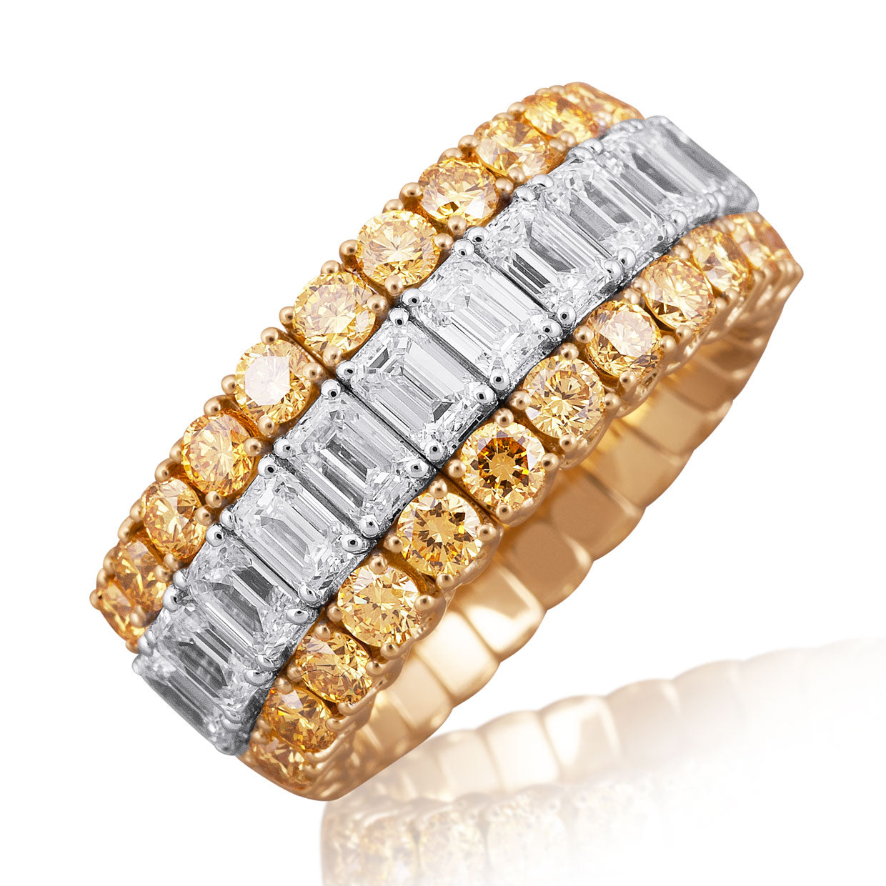 Picchiotti - Xpandable™ Emerald-Cut Fancy Yellow & White Diamond Half Way Ring in 18K Yellow Gold - Jackson Hole Jewelry Company
