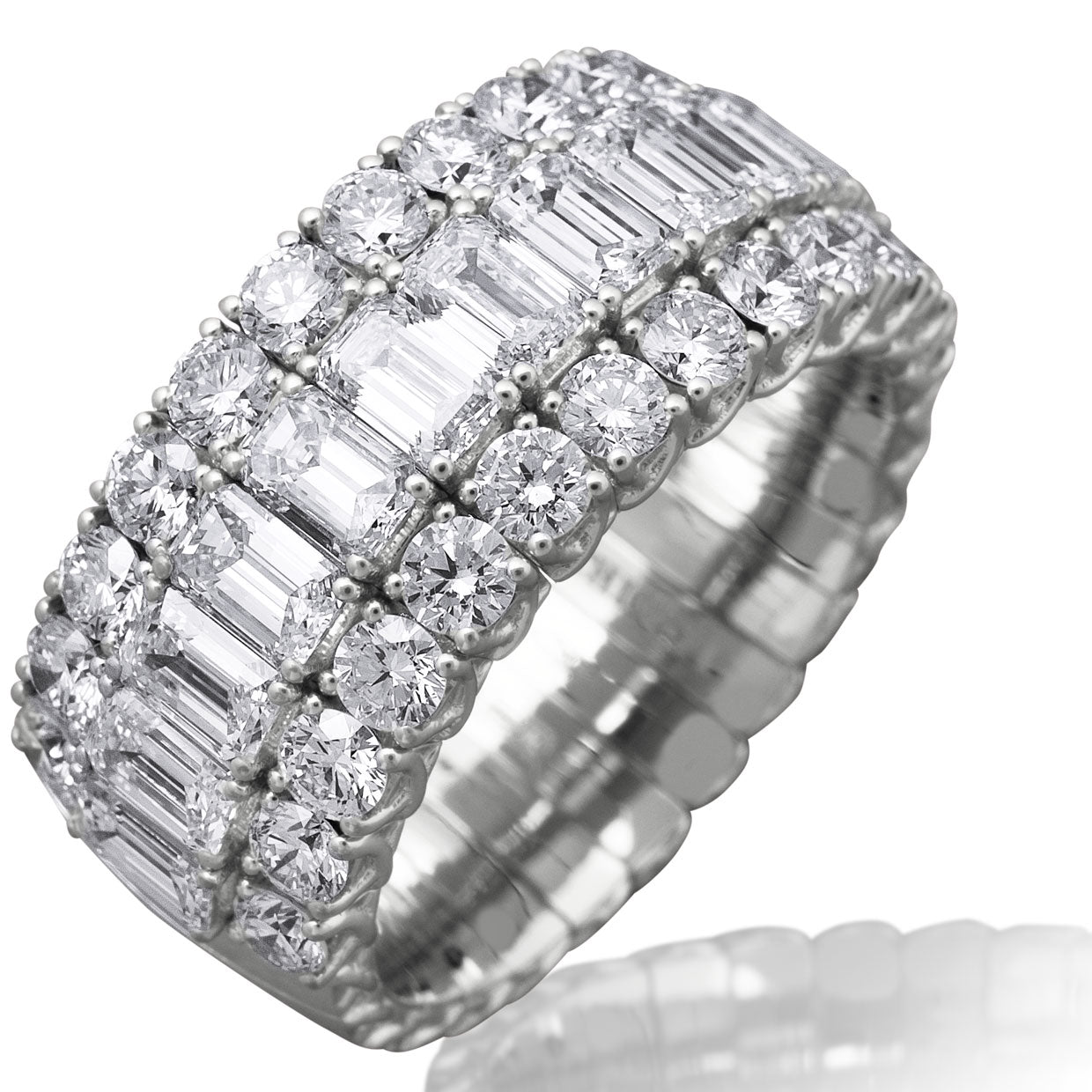 Picchiotti - Xpandable™ Round and Emerald Cut Diamond Eternity Band in 18K White Gold - Jackson Hole Jewelry Company