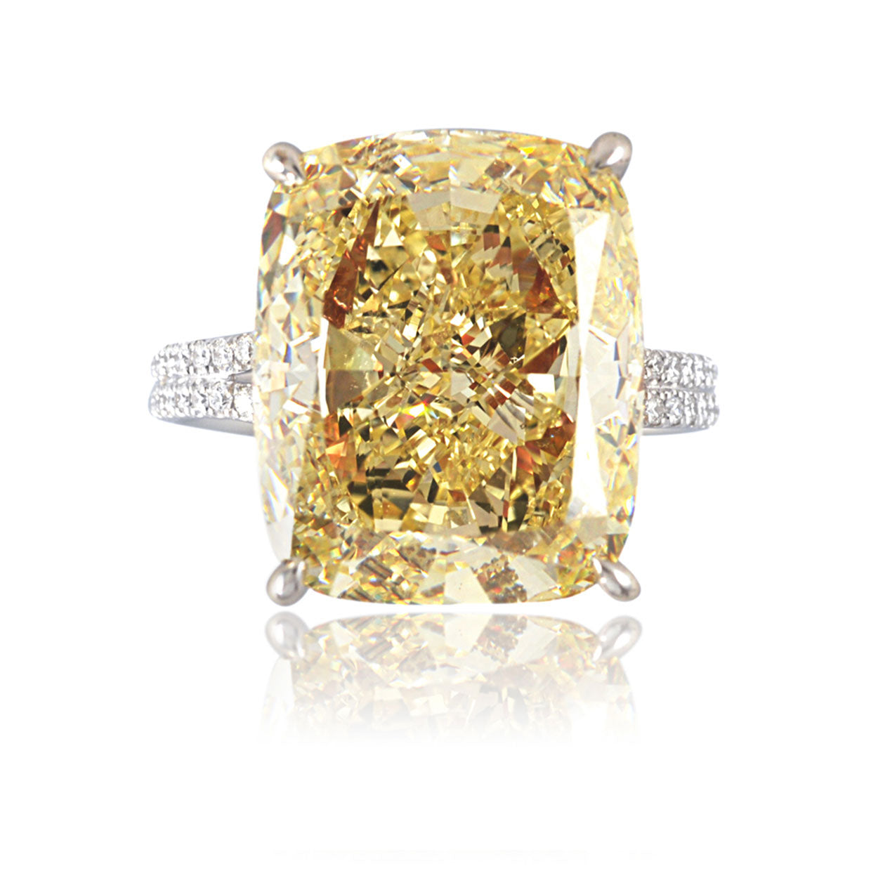 Picchiotti - Cushion Fancy Yellow Diamond Ring in 18K White and Yellow Gold - Jackson Hole Jewelry Company