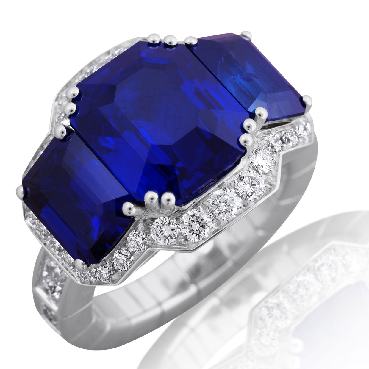 Picchiotti - Xpandable™ Octagonal Blue Sapphire Ring with Round Diamods in 18K White Gold - Jackson Hole Jewelry Company