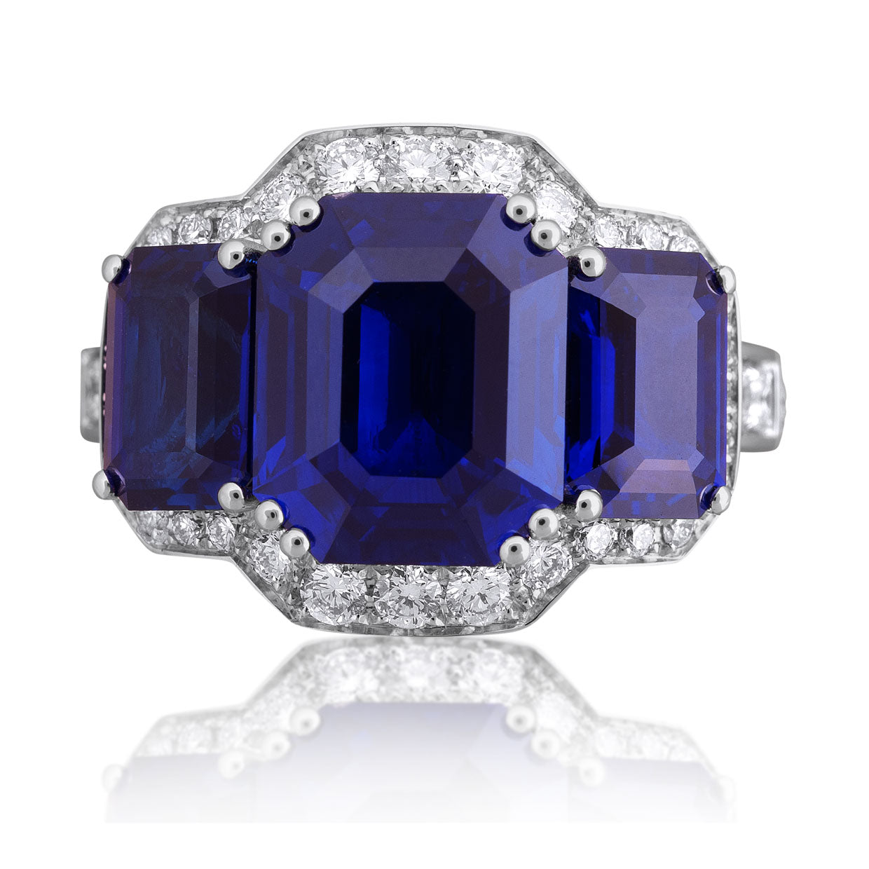 Picchiotti - Xpandable™ Octagonal Blue Sapphire Ring with Round Diamods in 18K White Gold - Jackson Hole Jewelry Company