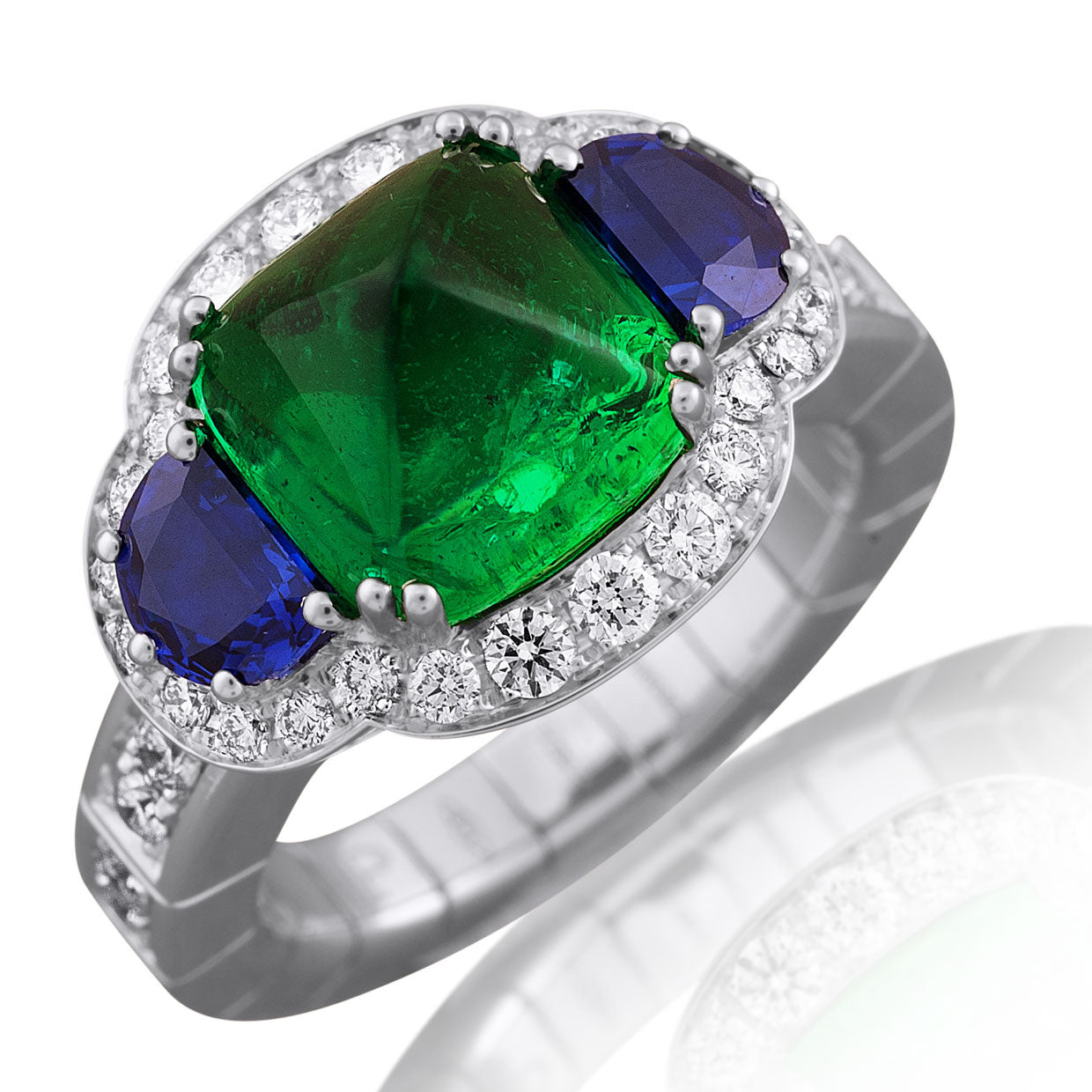 Picchiotti - Xpandable™ Emerald - Blue Sapphire & White Diamond Ring in 18K White Gold - Jackson Hole Jewelry Company