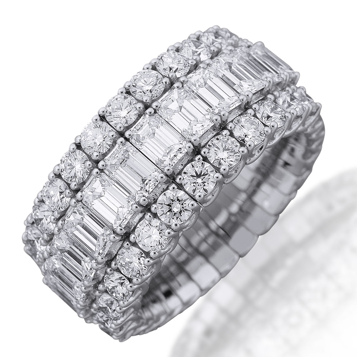 Picchiotti - Xpandable™ Round and Emerald Cut Diamond Eternity Ring in 18K White Gold - Jackson Hole Jewelry Company