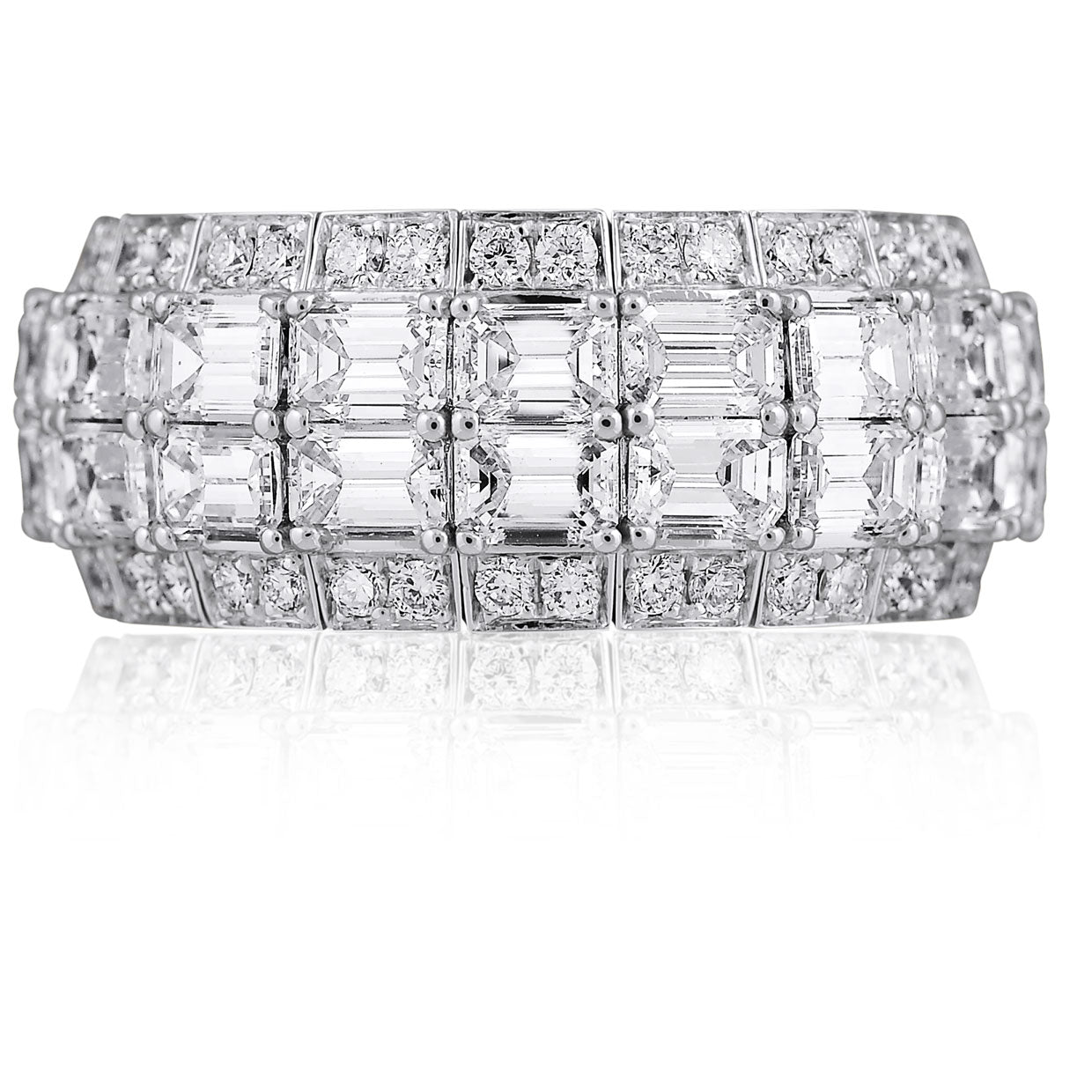 Picchiotti - Xpandable™ Emerald-Cut and Roud Diamond Eternity Ring in 18K White Gold - Jackson Hole Jewelry Company