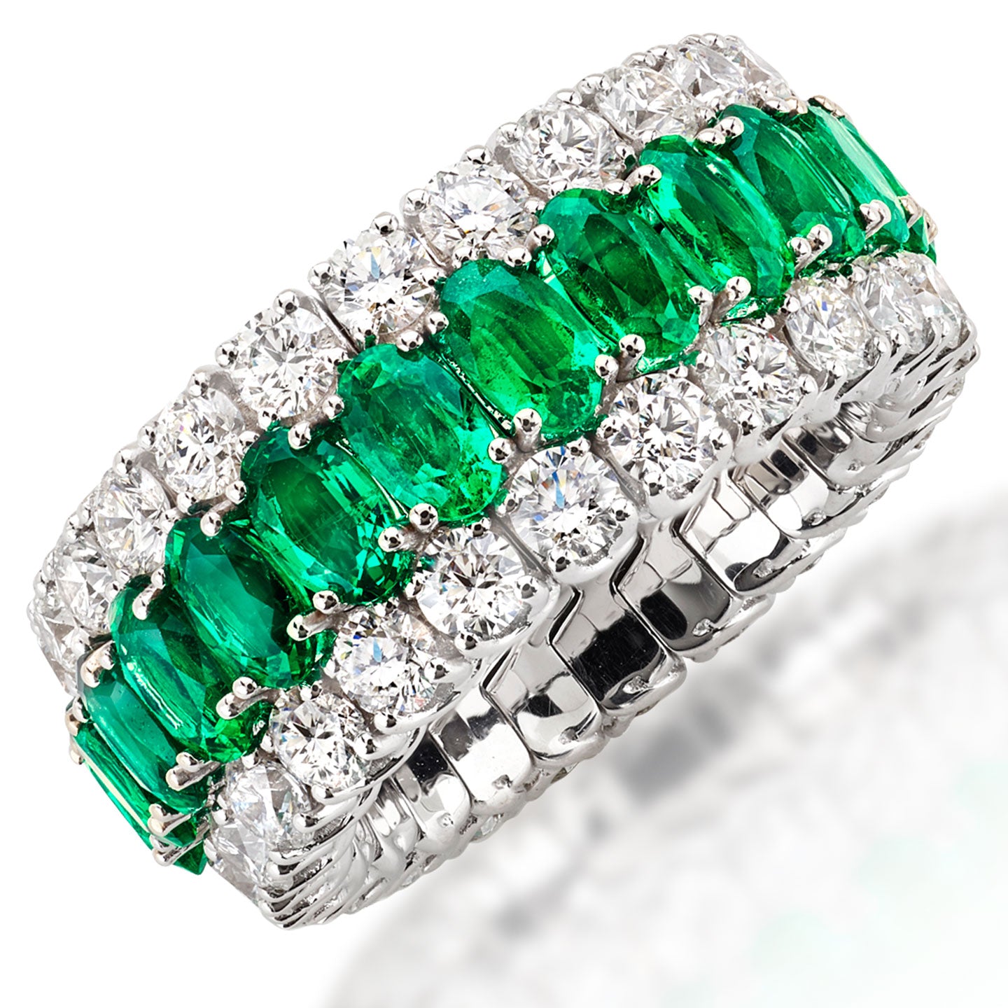 Picchiotti - Xpandable™ Oval-Cut Emerald and Round Diamond Ring in 18K White Gold - Jackson Hole Jewelry Company