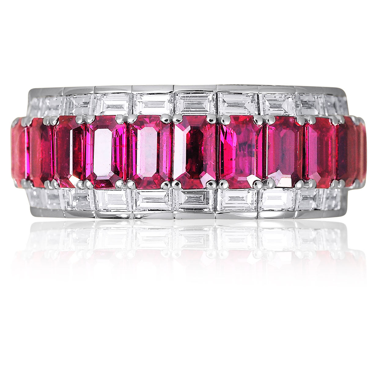 Picchiotti Xpandable™ Octagonal Ruby & Diamond 3‑Row Ring in 18K White Gold - Jackson Hole Jewelry Company