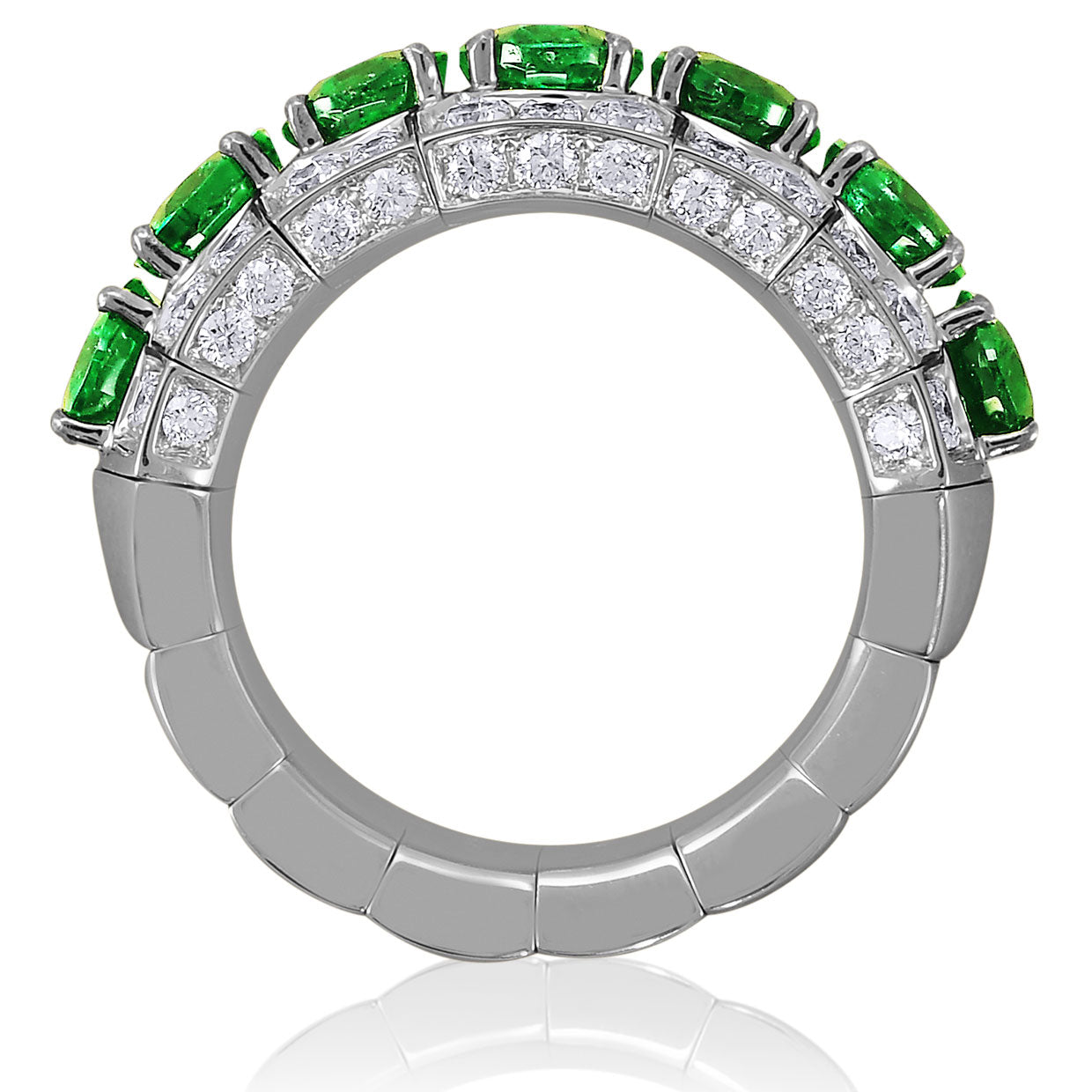 Picchiotti - Xpandable™ Oval-Cut Emerald Ring with White Diamonds in 18K White Gold - Jackson Hole Jewelry Company