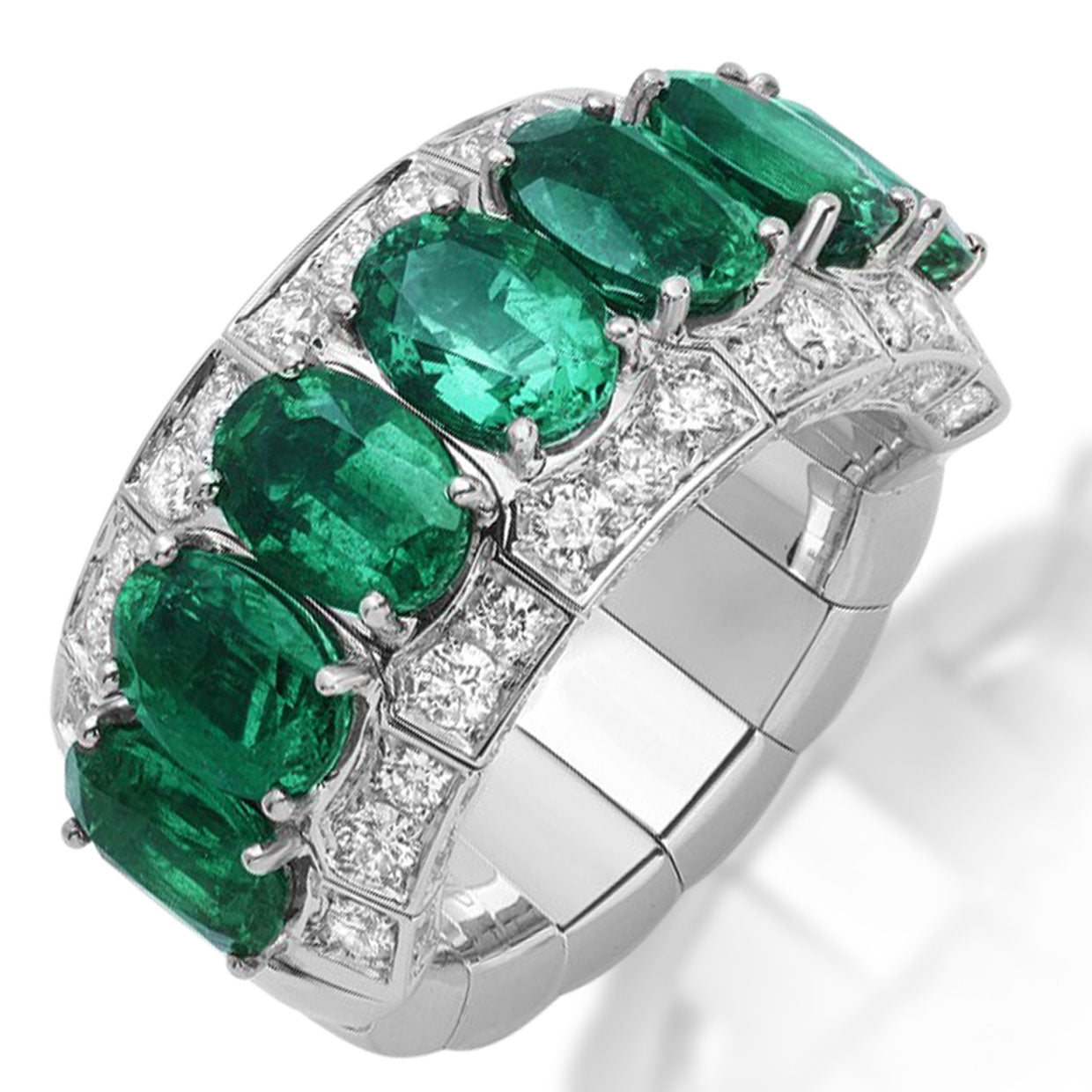Picchiotti - Xpandable™ Oval-Cut Emerald Ring with White Diamonds in 18K White Gold - Jackson Hole Jewelry Company