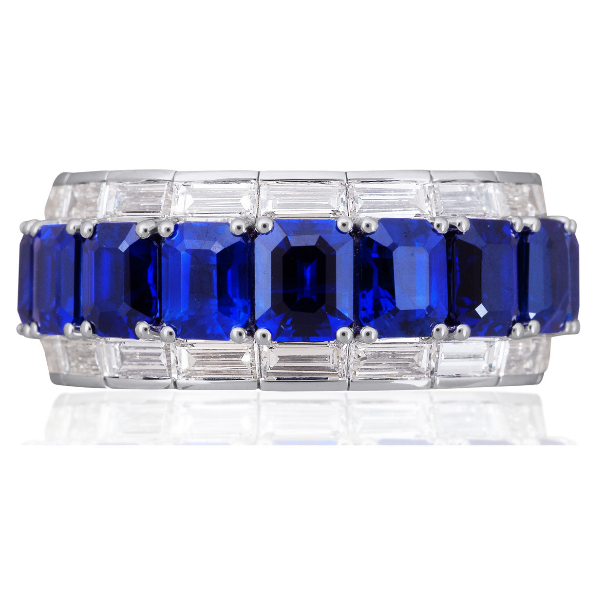 Picchiotti - Xpandable™ Octagonal Blue Sapphire and Baguette-Cut Diamond Half Way Ring in 18K White Gold - Jackson Hole Jewelry Company