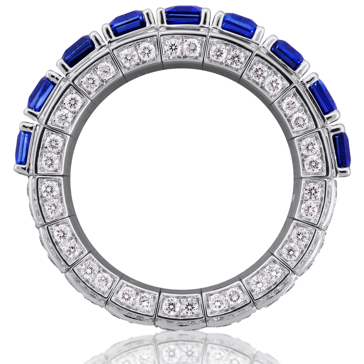 Picchiotti - Xpandable™ Octagonal Blue Sapphire and Baguette-Cut Diamond Half Way Ring in 18K White Gold - Jackson Hole Jewelry Company