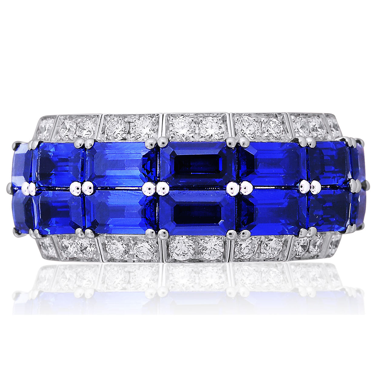 Picchiotti - Xpandable™ Octagonal Blue Sapphire and Round Diamond Half Way Ring in 18K White Gold - Jackson Hole Jewelry Company
