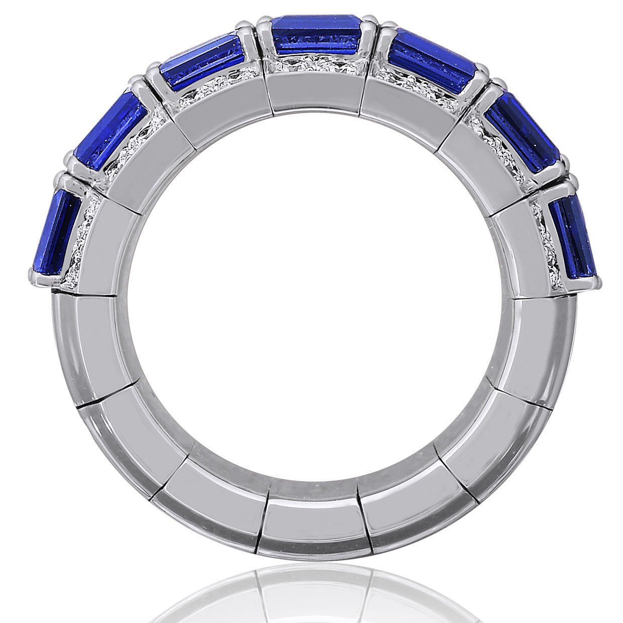 Picchiotti - Xpandable™ Octagonal Blue Sapphire and Round Diamond Half Way Ring in 18K White Gold - Jackson Hole Jewelry Company