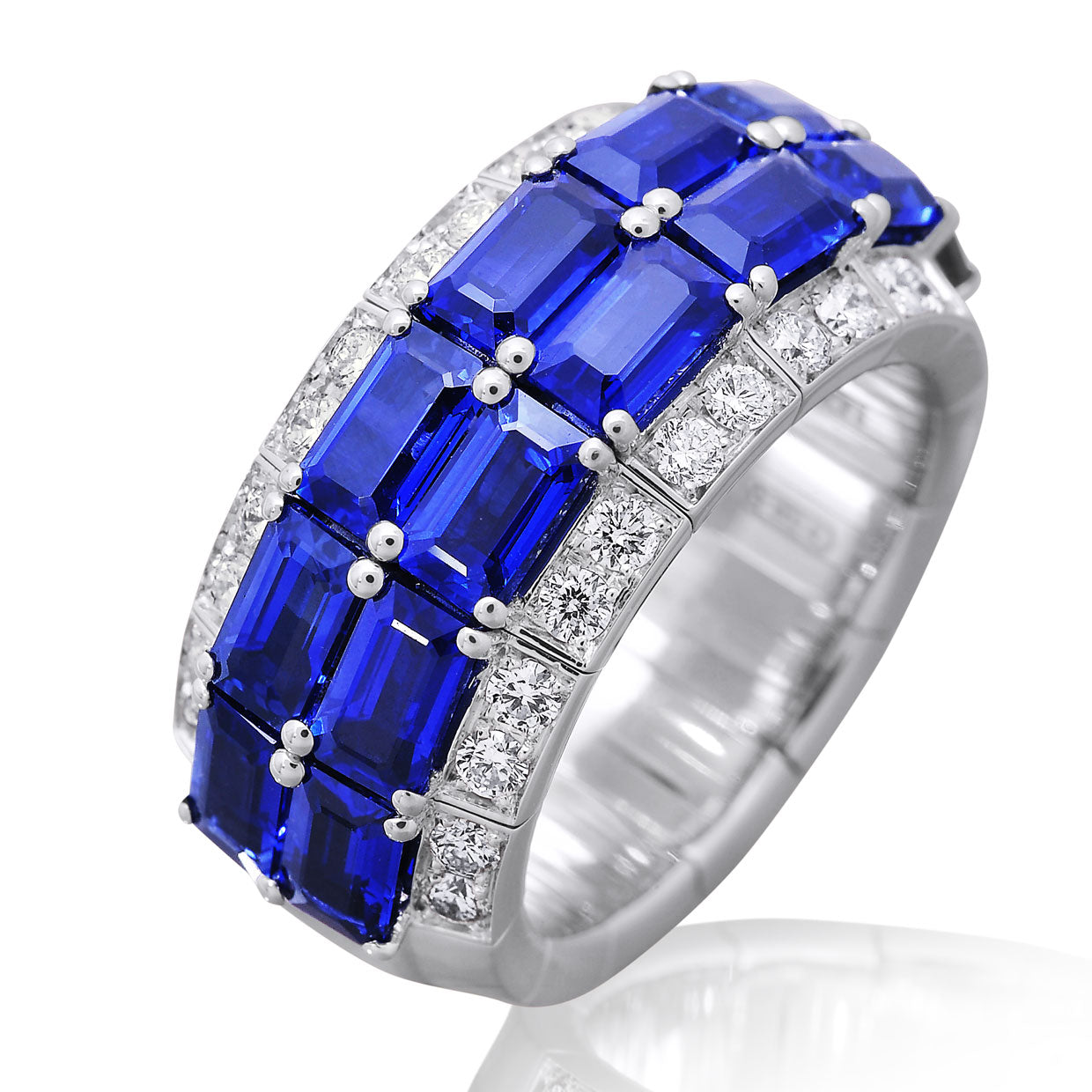 Picchiotti - Xpandable™ Octagonal Blue Sapphire and Round Diamond Half Way Ring in 18K White Gold - Jackson Hole Jewelry Company