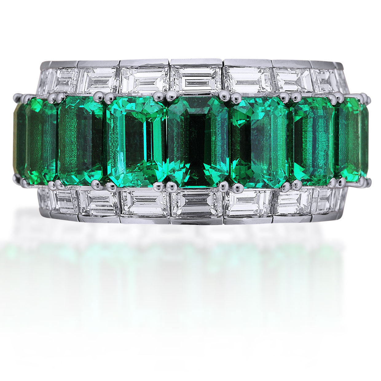 Picchiotti - Xpandable™ Baguette-Cut Emerald and Diamond Ring in 18K White Gold - Jackson Hole Jewelry Company