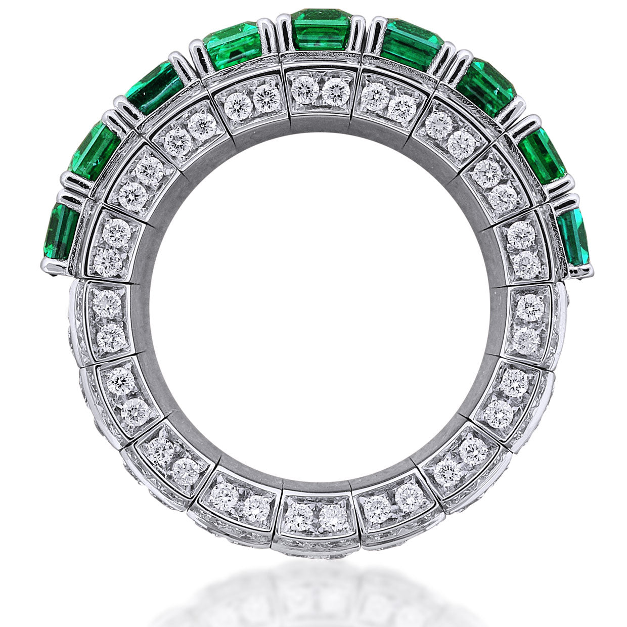Picchiotti - Xpandable™ Baguette-Cut Emerald and Diamond Ring in 18K White Gold - Jackson Hole Jewelry Company