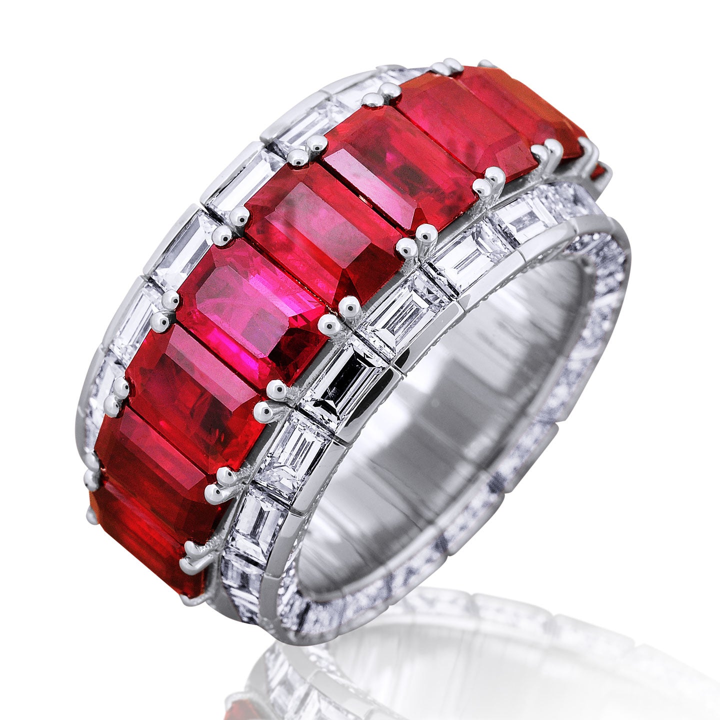 Picchiotti - Xpandable™ Baguette Ruby and Diamond Ring in 18K White Gold - Jackson Hole Jewelry Company