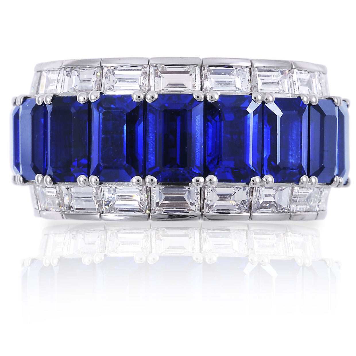 Picchiotti - Xpandable™ Octagonal Blue Sapphire and Diamond Eternity Ring in 18K White Gold - Jackson Hole Jewelry Company