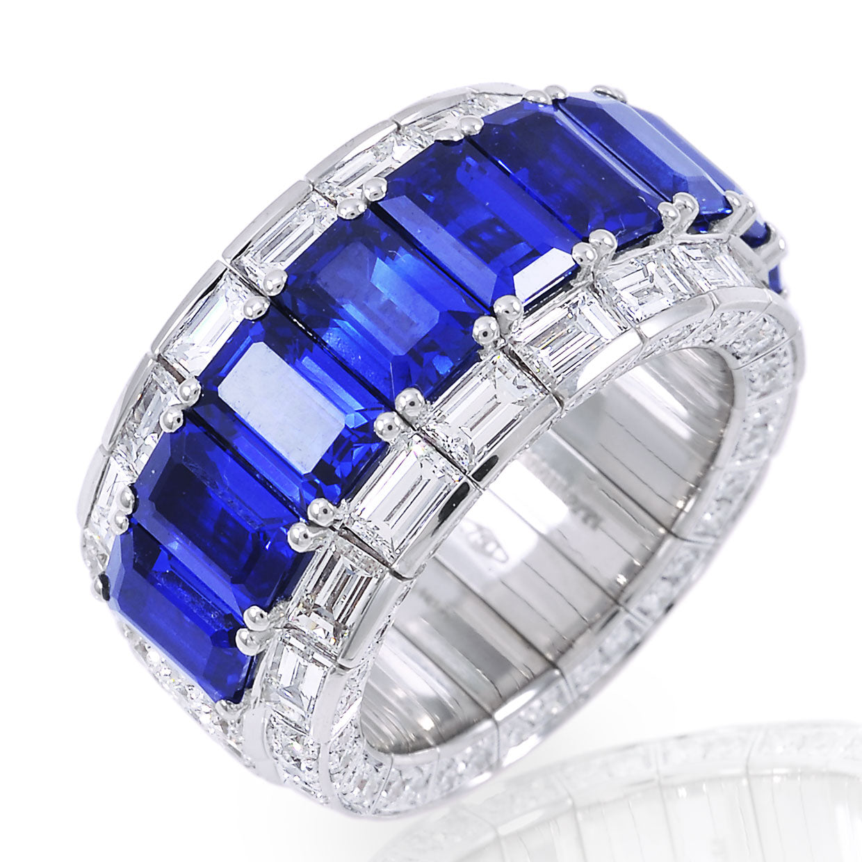Picchiotti - Xpandable™ Octagonal Blue Sapphire and Diamond Eternity Ring in 18K White Gold - Jackson Hole Jewelry Company