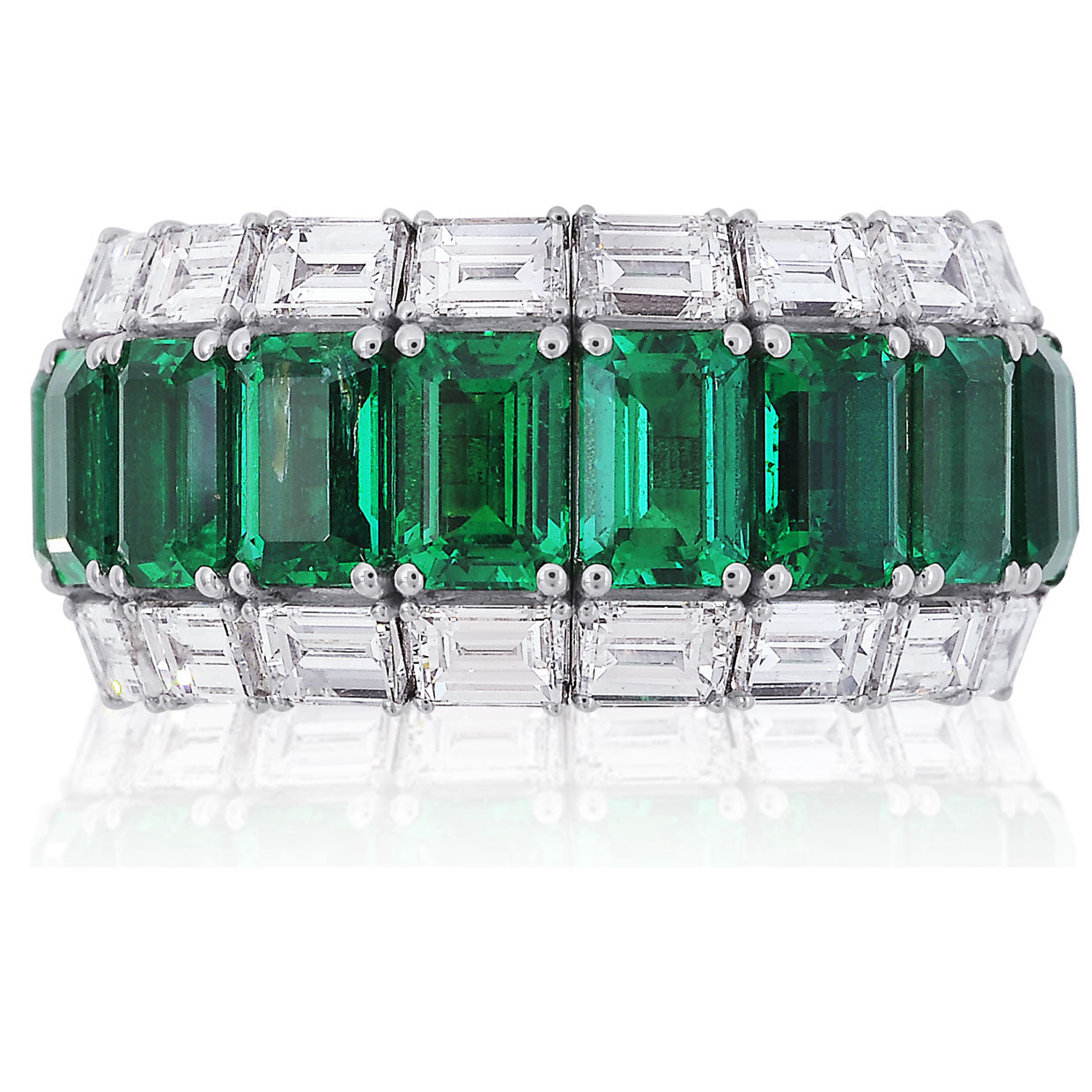 Picchiotti - Xpandable™ 3-Row Baguette-Cut Emerald and Diamond Ring in 18K White Gold - Jackson Hole Jewelry Company