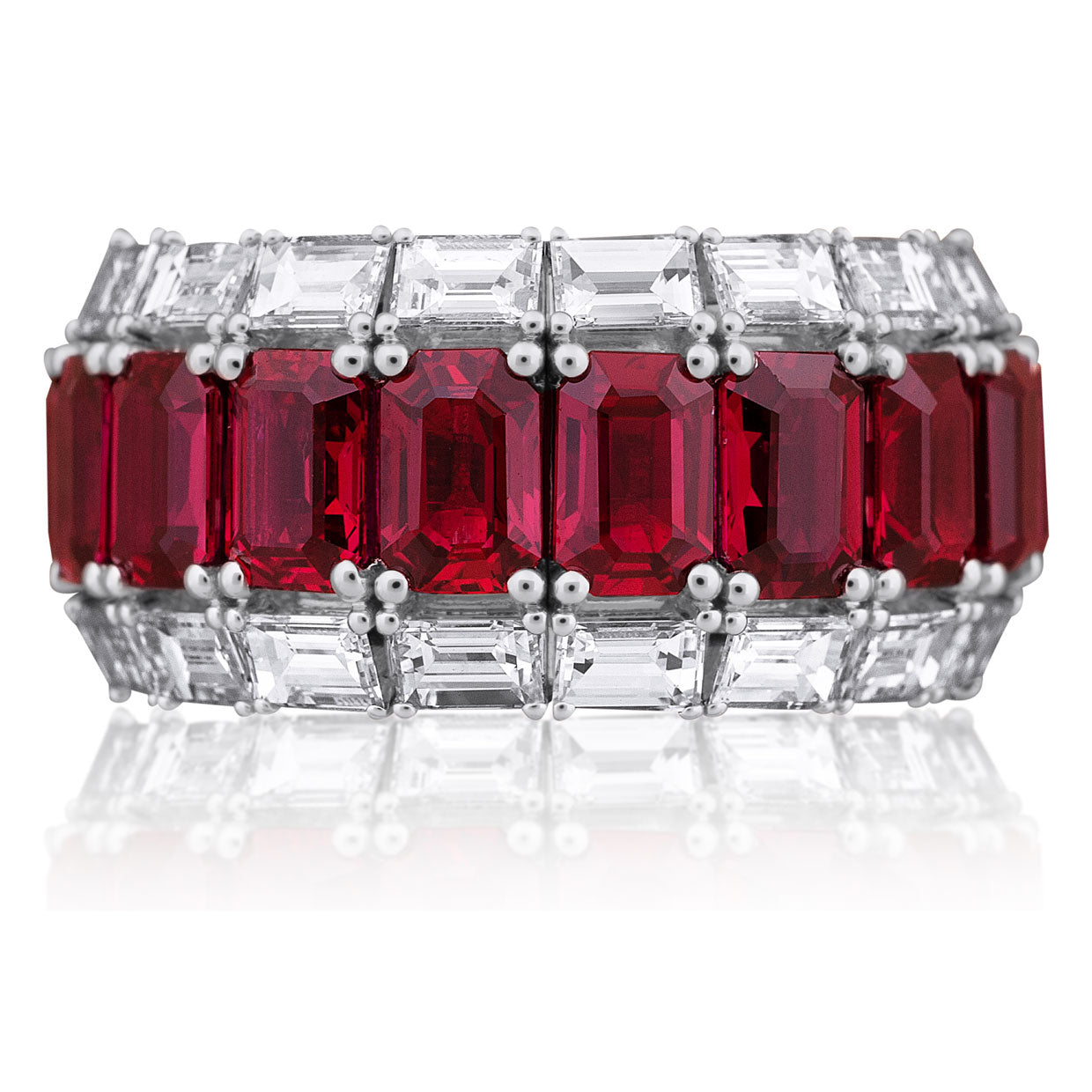 Picchiotti - Xpandable™ Baguette-Cut Ruby and Round Diamond Ring in 18K White Gold - Jackson Hole Jewelry Company
