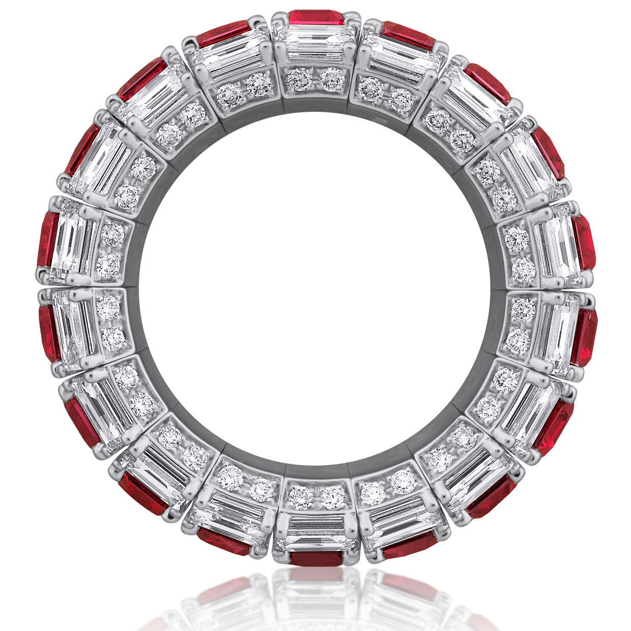 Picchiotti - Xpandable™ Baguette-Cut Ruby and Round Diamond Ring in 18K White Gold - Jackson Hole Jewelry Company