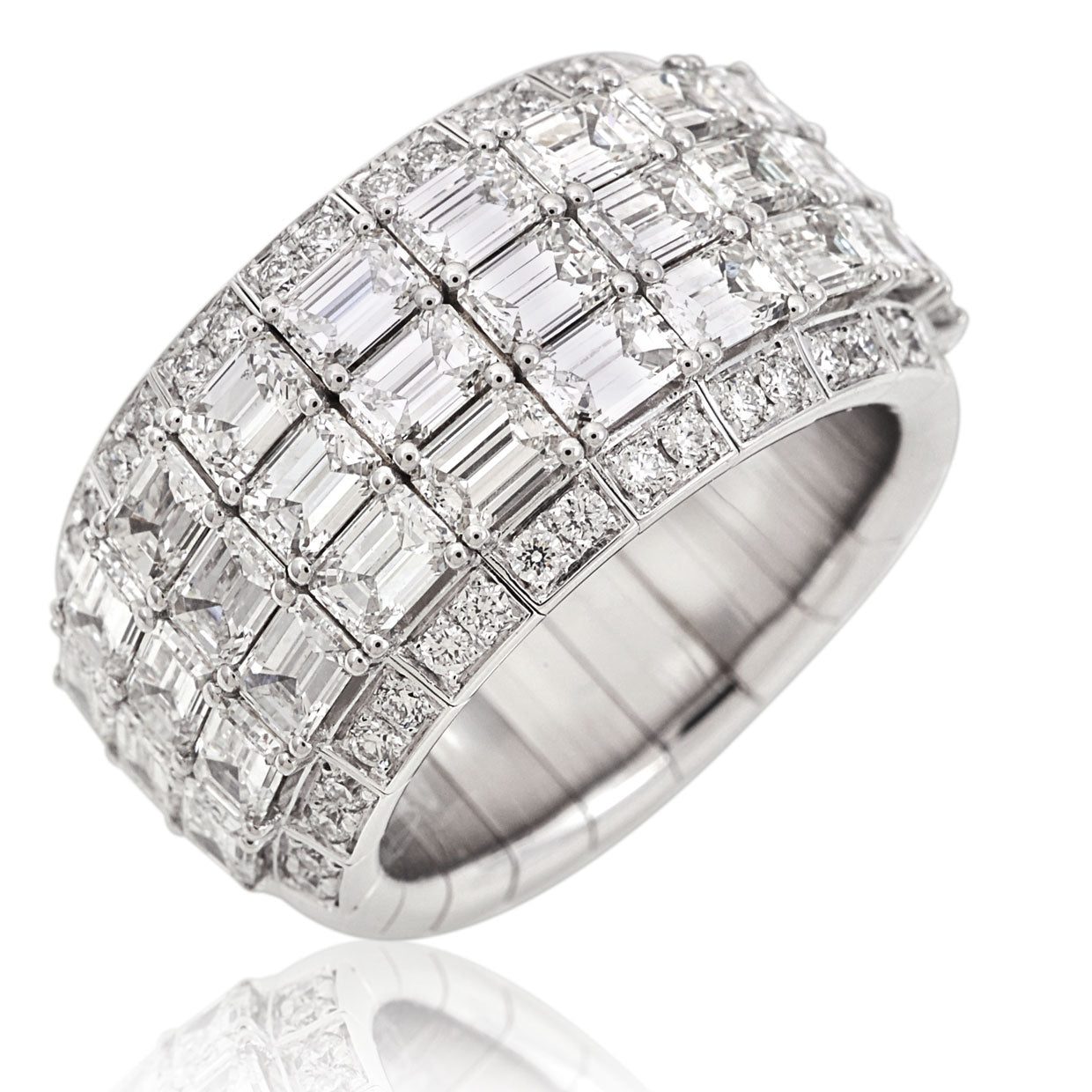 Picchiotti - Xpandable™ 3-Row Emerald-Cut Half Way Diamond Ring in 18K White Gold - Jackson Hole Jewelry Company