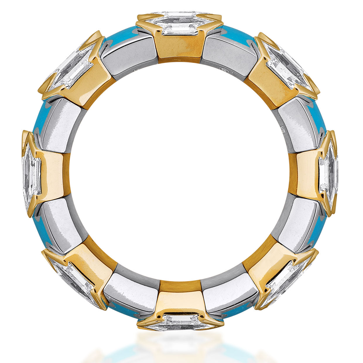 Picchiotti - Xpandable™ Hexagonal-Cut Diamond and Turquoise Ring in 18K White and Yellow Gold - Jackson Hole Jewelry Company