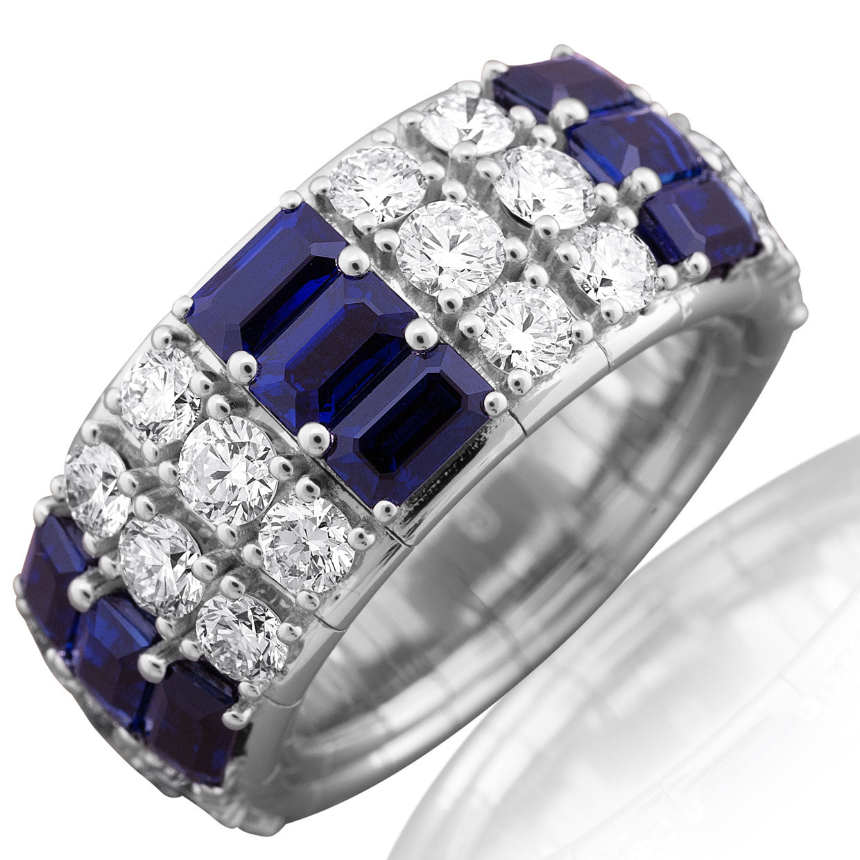 Picchiotti - Xpandable™ Octagonal Blue Sapphire and Round Diamond Ring in 18K White Gold - Jackson Hole Jewelry Company