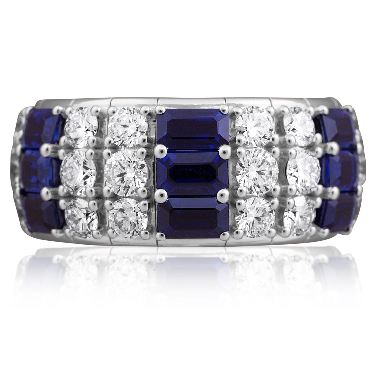 Picchiotti - Xpandable™ Octagonal Blue Sapphire and Round Diamond Ring in 18K White Gold - Jackson Hole Jewelry Company