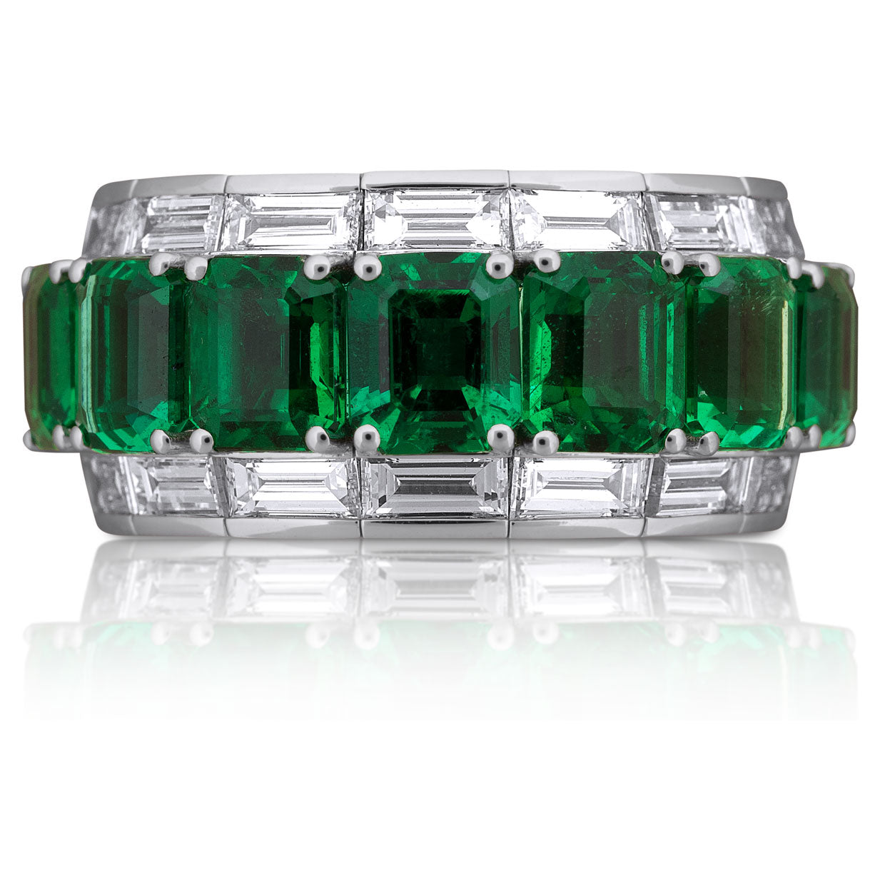 Picchiotti - Xpandable™ Baguette-Cut Emerald Ring with White Diamonds in 18K White Gold - Jackson Hole Jewelry Company