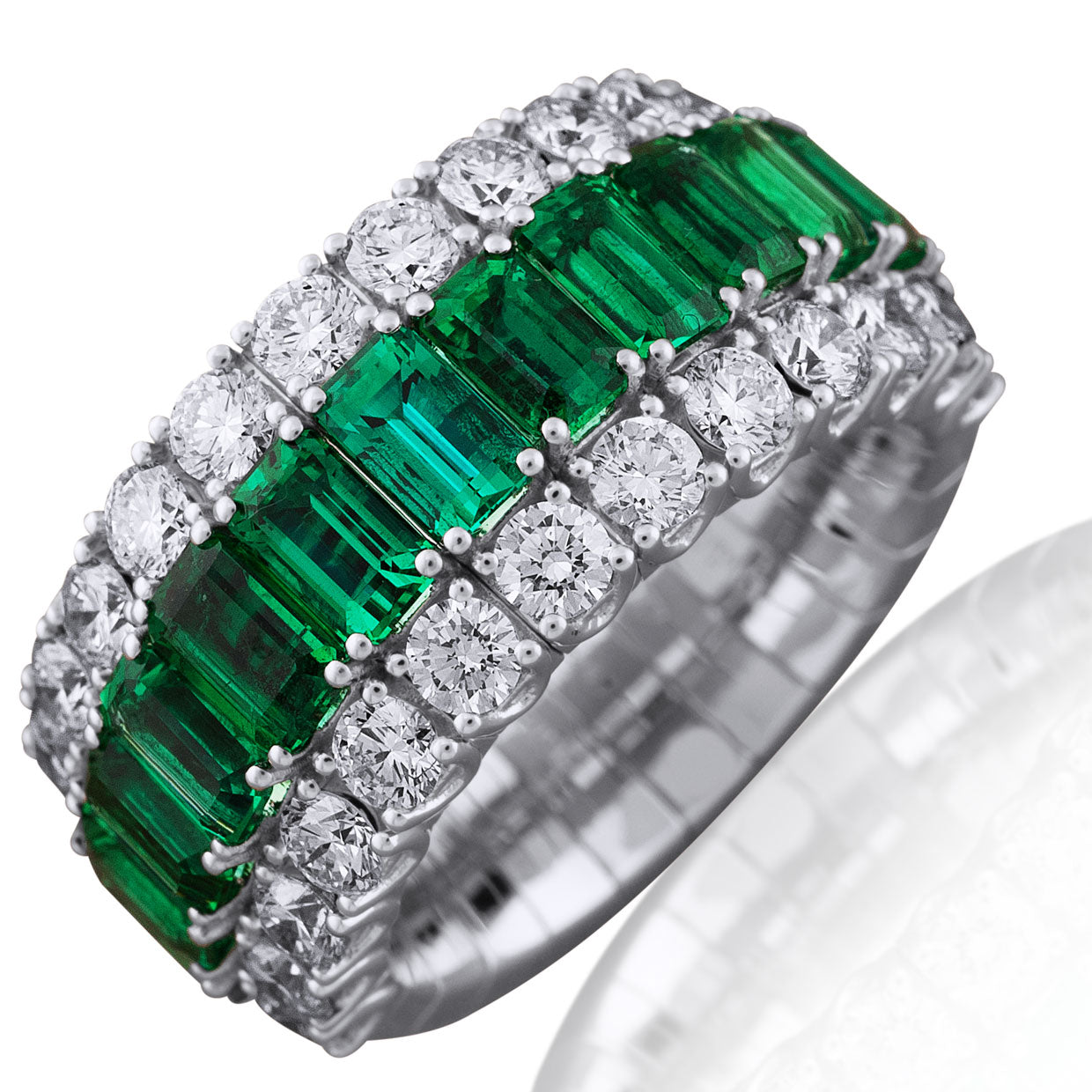 Picchiotti - Xpandable™ Emerald and Round Diamond Ring in 18K White Gold - Jackson Hole Jewelry Company