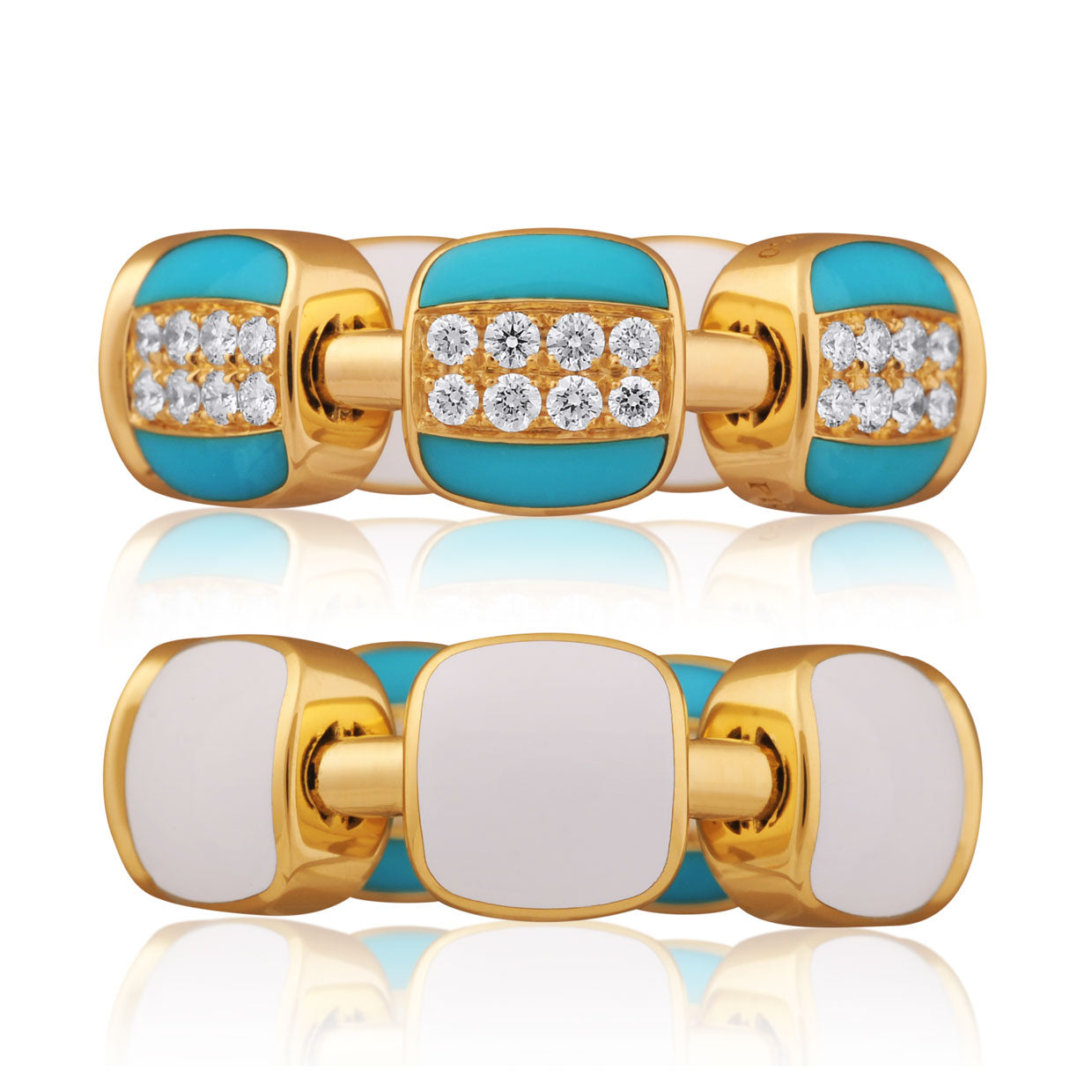 Picchiotti - Reversible Xpandable™ Round Diamond and Turquoise Ring in 18K Yellow Gold - Jackson Hole Jewelry Company