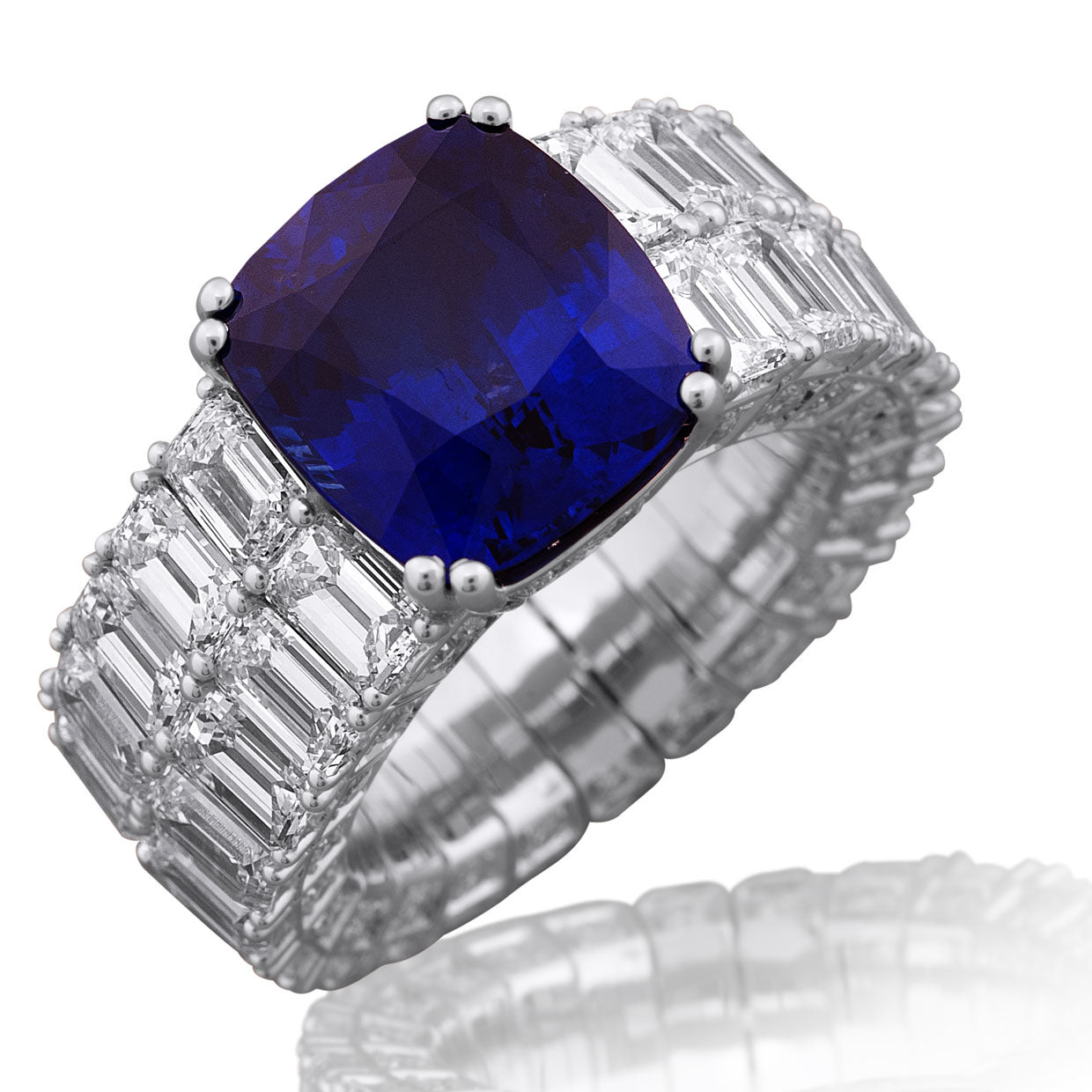 Picchiotti - Xpandable™ Cushion-Cut Royal Blue Sapphire & Diamond Ring in 18K White Gold - Jackson Hole Jewelry Company