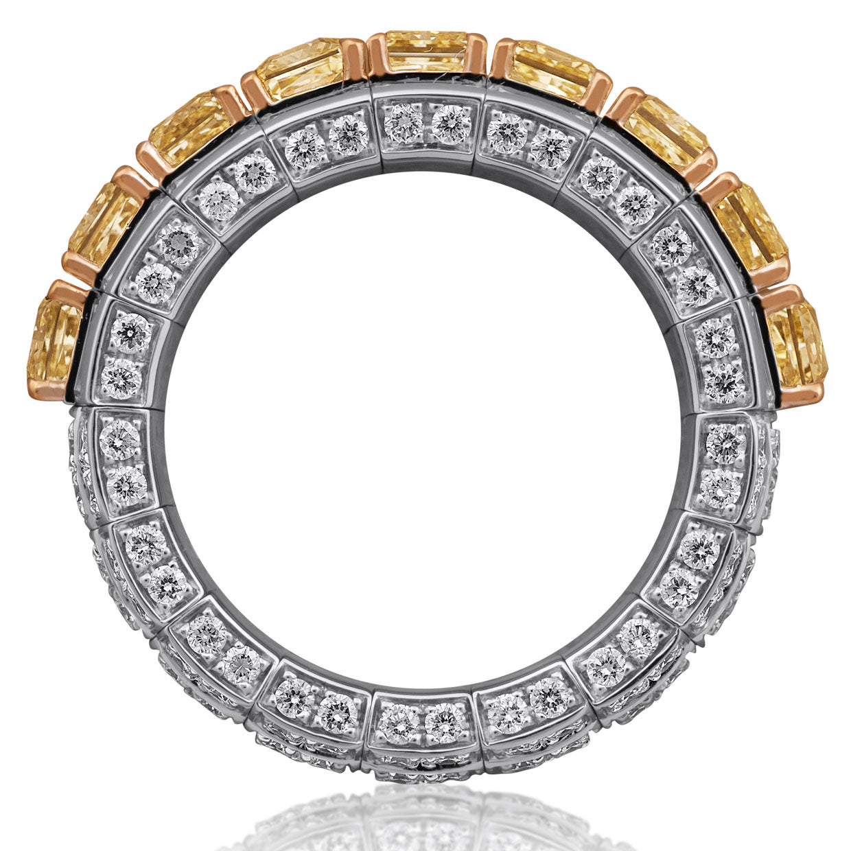 Picchiotti - Xpandable™ Baguette-Cut Fancy Yellow & White Diamond Half Way Ring in 18K White Gold - Jackson Hole Jewelry Company