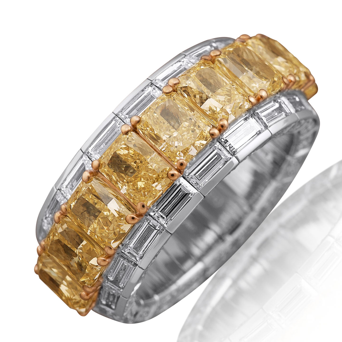 Picchiotti - Xpandable™ Baguette-Cut Fancy Yellow & White Diamond Half Way Ring in 18K White Gold - Jackson Hole Jewelry Company