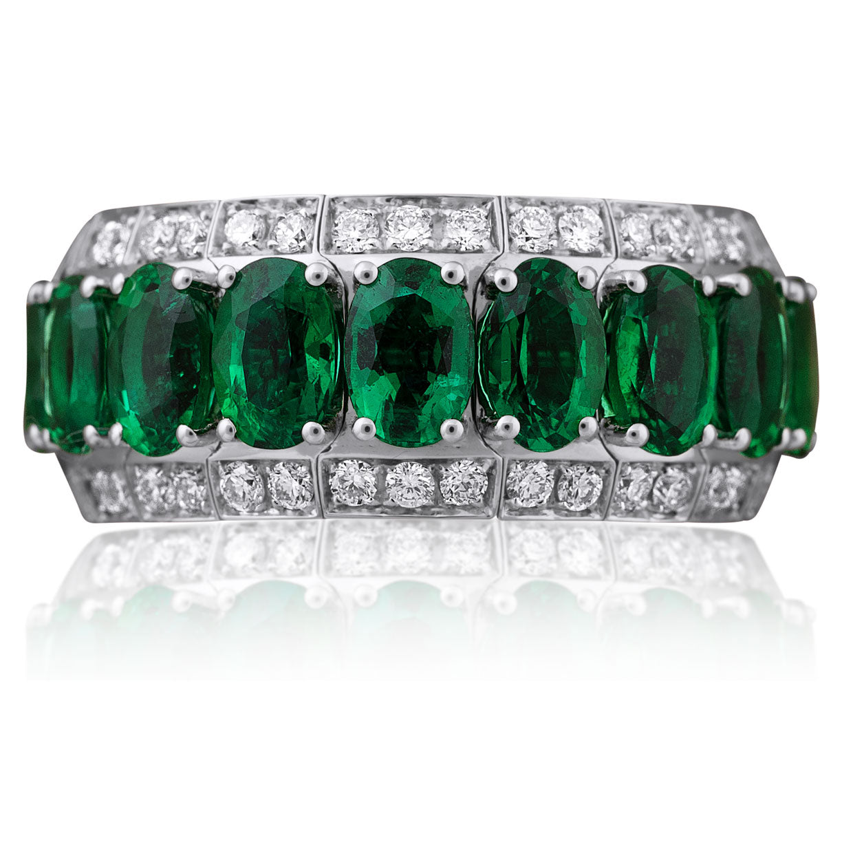Picchiotti - Xpandable™ Oval-Cut Emerald and Diamond Ring in 18K White Gold - Jackson Hole Jewelry Company