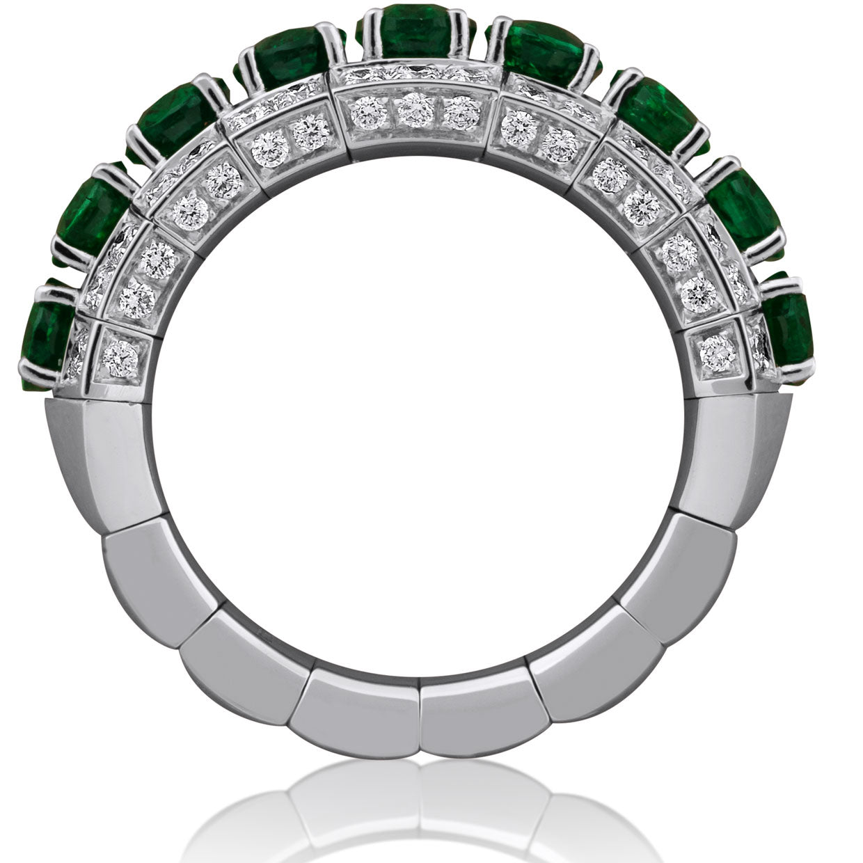Picchiotti - Xpandable™ Oval-Cut Emerald and Diamond Ring in 18K White Gold - Jackson Hole Jewelry Company