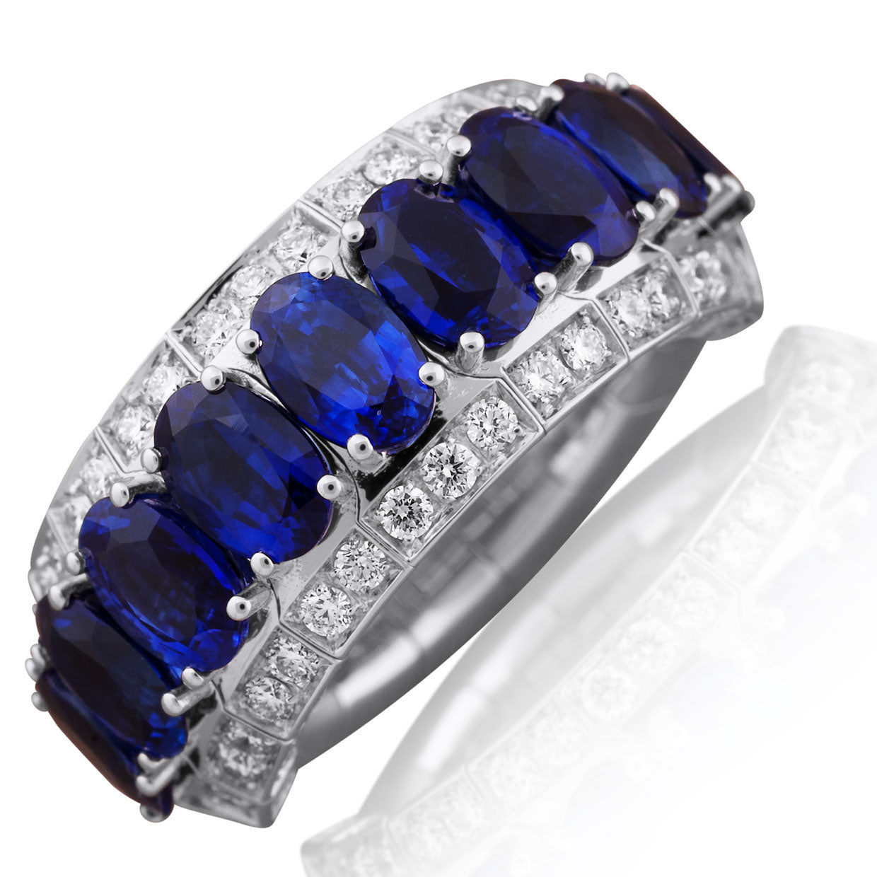 Picchiotti - Xpandable™ Oval Blue Sapphire and Diamond Half Way Ring in 18K White Gold - Jackson Hole Jewelry Company
