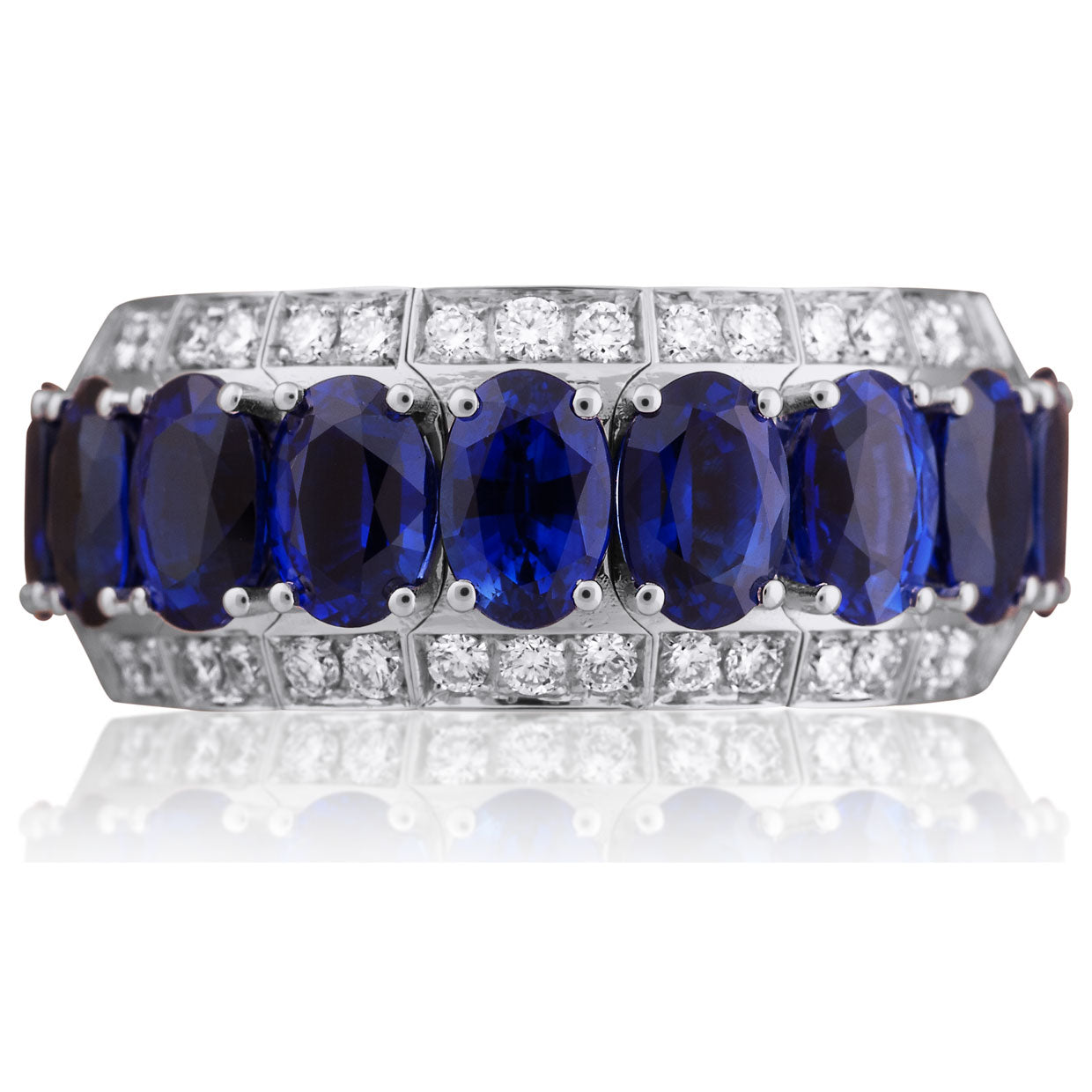Picchiotti - Xpandable™ Oval Blue Sapphire and Diamond Half Way Ring in 18K White Gold - Jackson Hole Jewelry Company