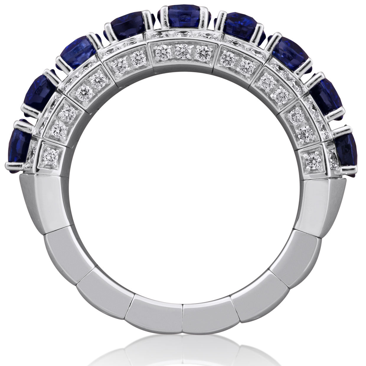 Picchiotti - Xpandable™ Oval Blue Sapphire and Diamond Half Way Ring in 18K White Gold - Jackson Hole Jewelry Company