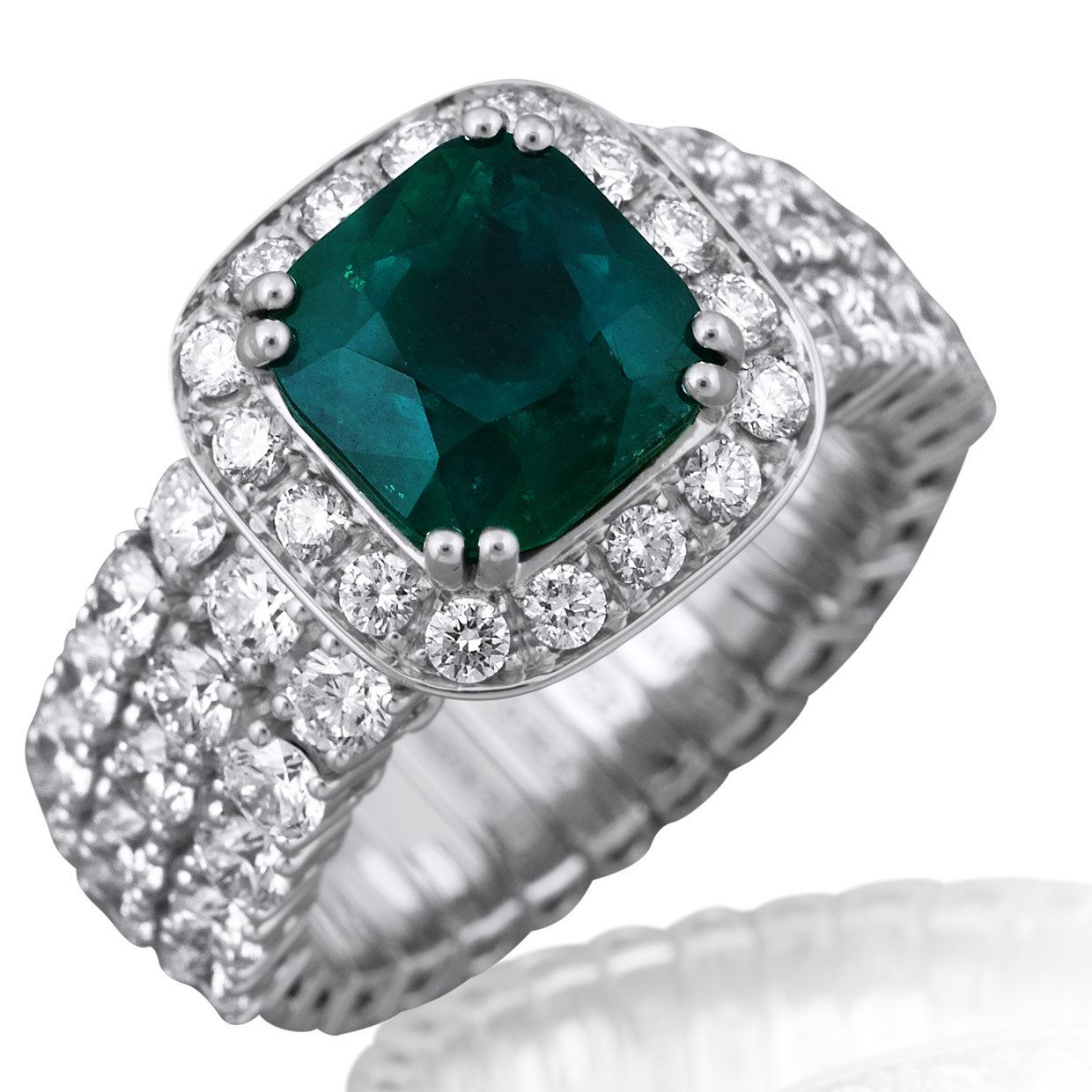 Picchiotti - Xpandable™ Emerald Ring with White Diamonds in 18K White Gold - Jackson Hole Jewelry Company