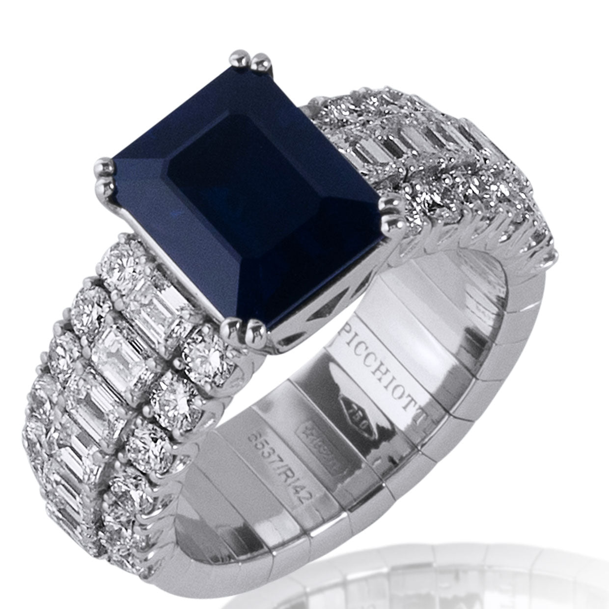 Picchiotti - Xpandable™ Octagonal Blue Sapphire and Diamond Ring in 18K White Gold - Jackson Hole Jewelry Company