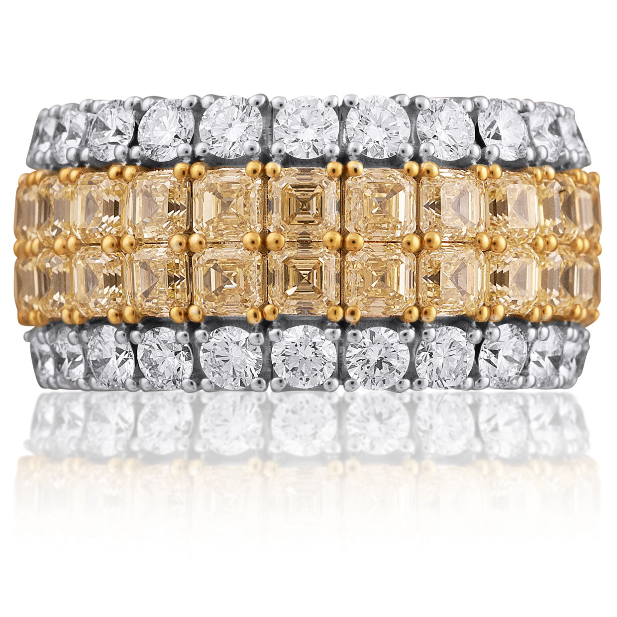 Picchiotti - Xpandable™ 4-Row Fancy Yellow & White Diamond Eternity Ring in 18K White Gold - Jackson Hole Jewelry Company
